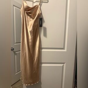 bebe Gold Strapless Maxi Dress